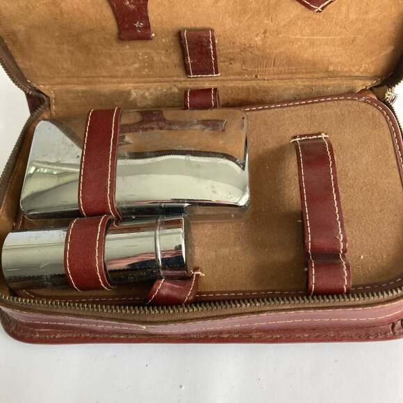 Vintage JC Higgins Leather Travel Shaving Toiletry Kit Aladdin Jon-E Hand Warmer - Picture 3 of 14